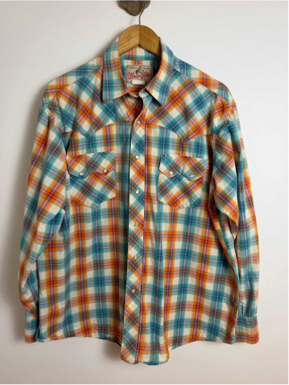 Vintage Wrangler Western Pearl Snap Plaid Shirt Large